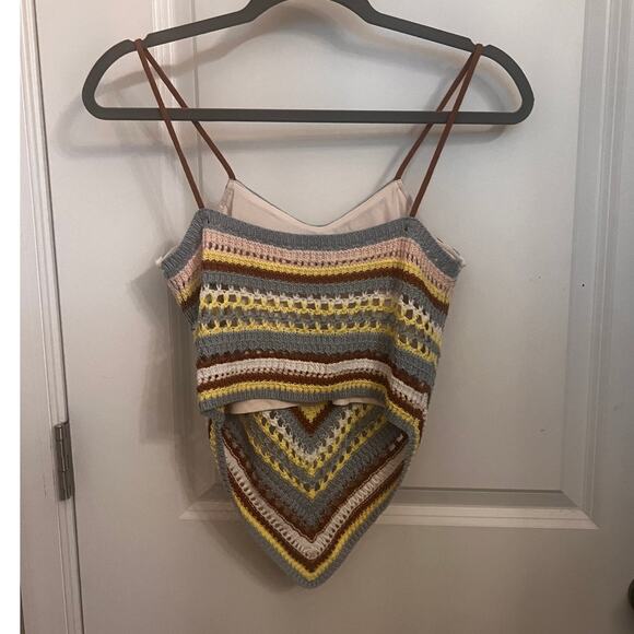 525 America Fauxchet Colorful Cami Crochet XS Beachy Boho Resort Vacation Hippie - Picture 5 of 9